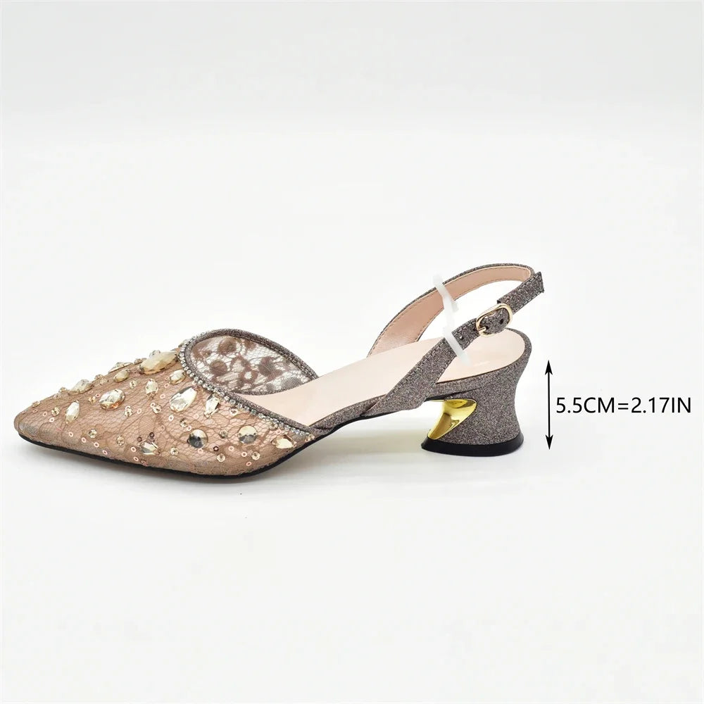 New Arrival African Wedding Shoes and Bag Set with Rhinestone Italian Design Shoes with Matching Bags Nigerian Lady Party Pumps