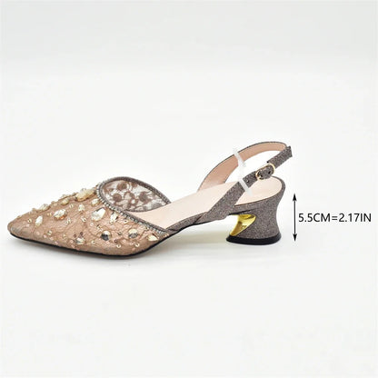 New Arrival African Wedding Shoes and Bag Set with Rhinestone Italian Design Shoes with Matching Bags Nigerian Lady Party Pumps
