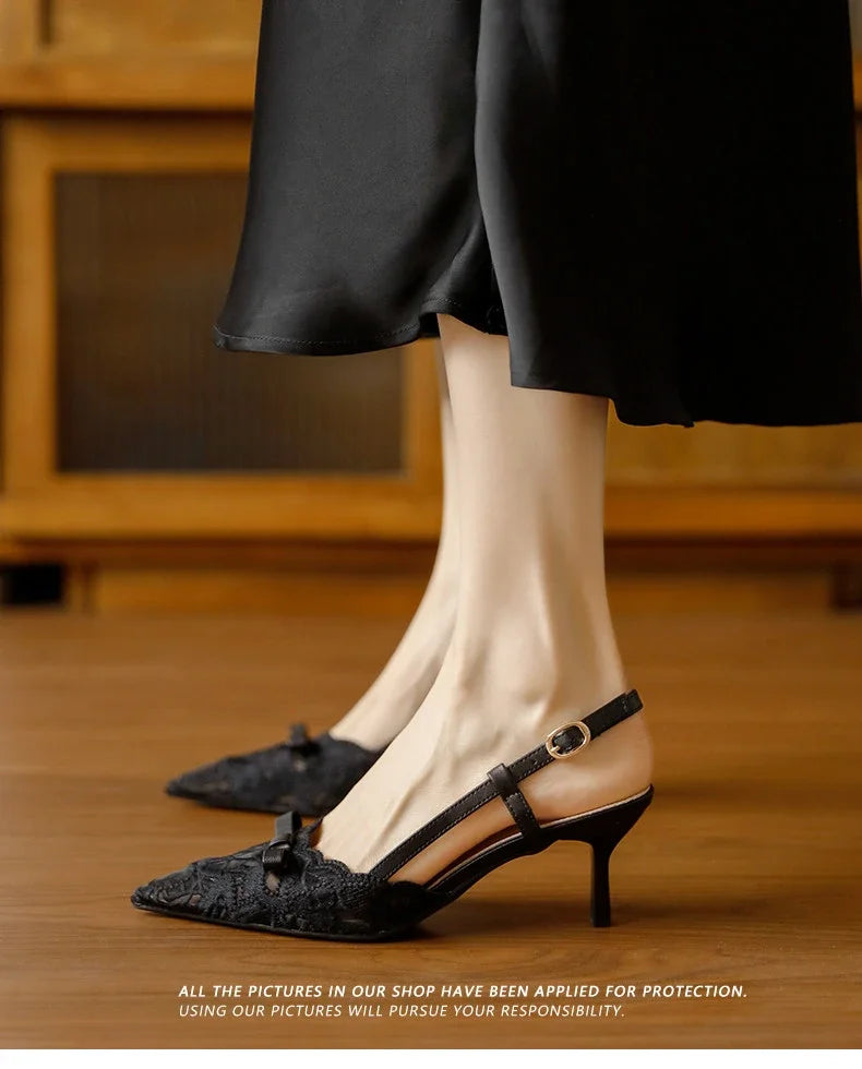 Bow Women's Pointed Toe Sandals Sexy High Heels Fashion Shoes Stilettos Party Slides Sexy Pumps Dress Mujer Zapatos