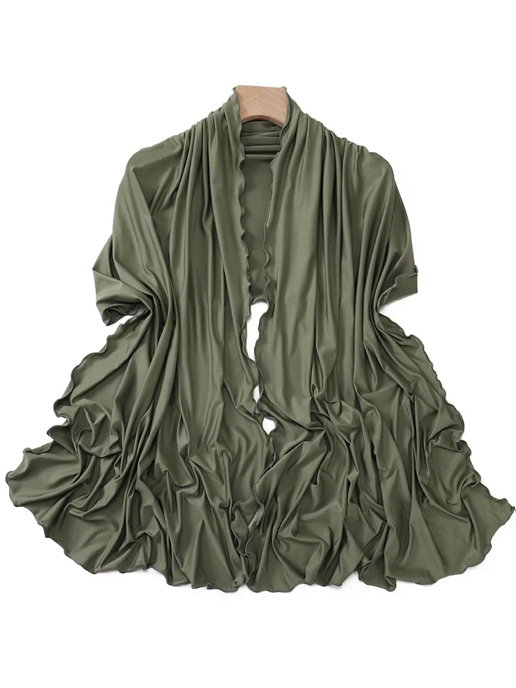 Luxury Wavy Edge Jersey Hijab for Women Solid Color Milk Silk Scarf Headscarf Autumn Shawl Stretchy Chiffon Scarf Ramanda