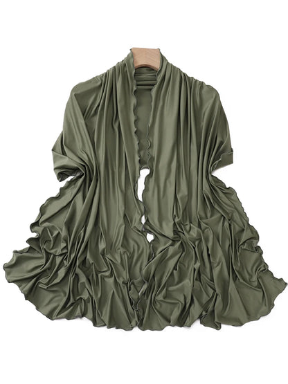 Luxury Wavy Edge Jersey Hijab for Women Solid Color Milk Silk Scarf Headscarf Autumn Shawl Stretchy Chiffon Scarf Ramanda
