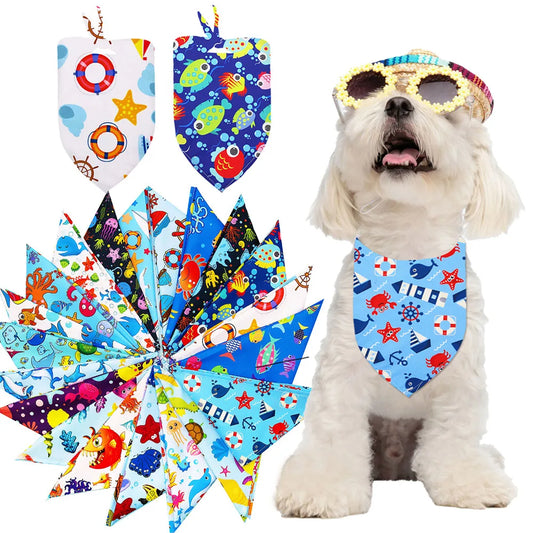 50pcs Pet Dog Bandana Fashion Ocean Style Bandans Scarf For Small Dogs Cats Adjustable Dogs Puppy Bibs For Dog Grooming