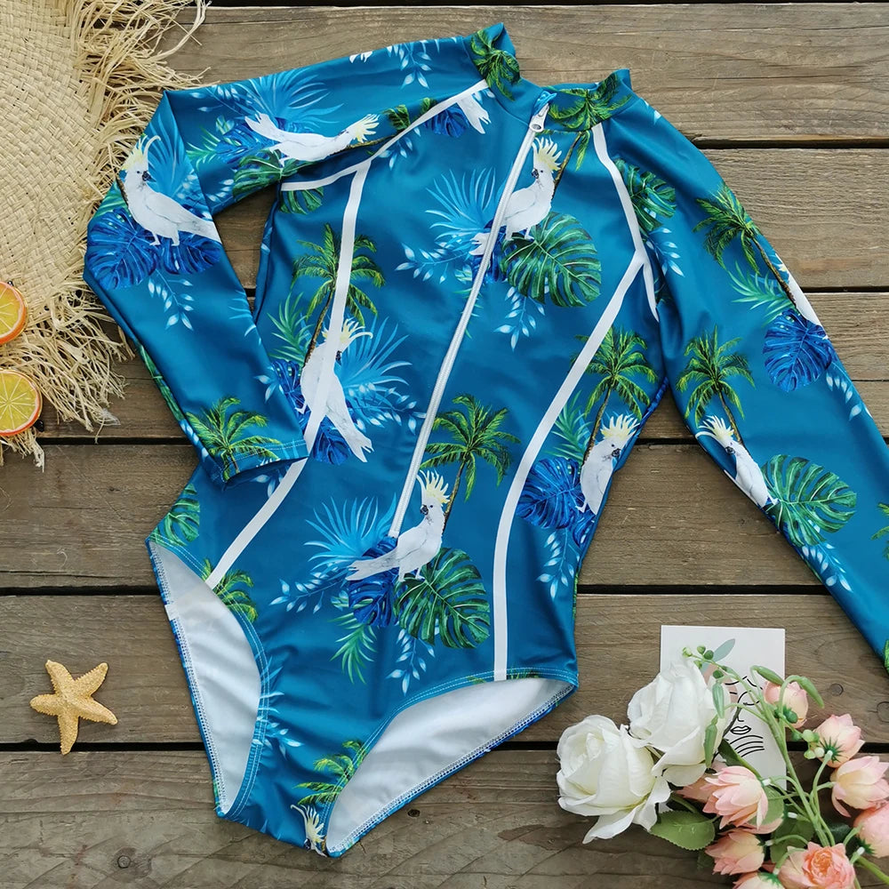 2026 Surfing Sport Swimsuit Long Sleeves Women One Piece Swimsuit  Swimwear Solid Monokini Bathing Suit Tropical Bodysuit Female