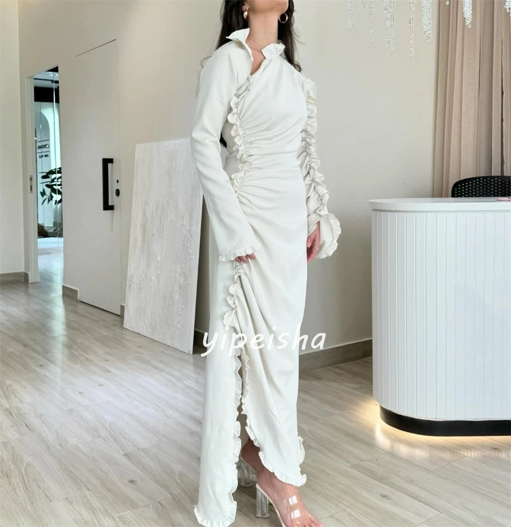 Customized Jersey Ruched Quinceanera A-line V-neck Bespoke Occasion Gown Midi Dresses