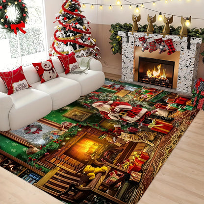 VIKAMA Santa Claus-Themed Christmas Decorative Carpet Rug For Bedroom Carpet For Live Room Large Area Rugs for Living Room Home