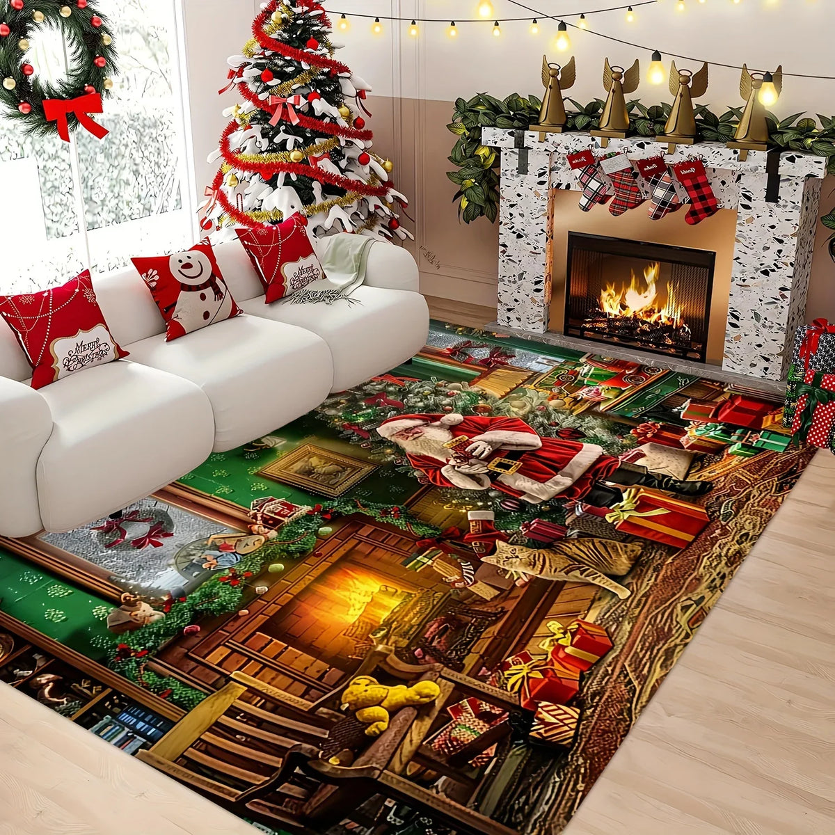 VIKAMA Santa Claus-Themed Christmas Decorative Carpet Rug For Bedroom Carpet For Live Room Large Area Rugs for Living Room Home