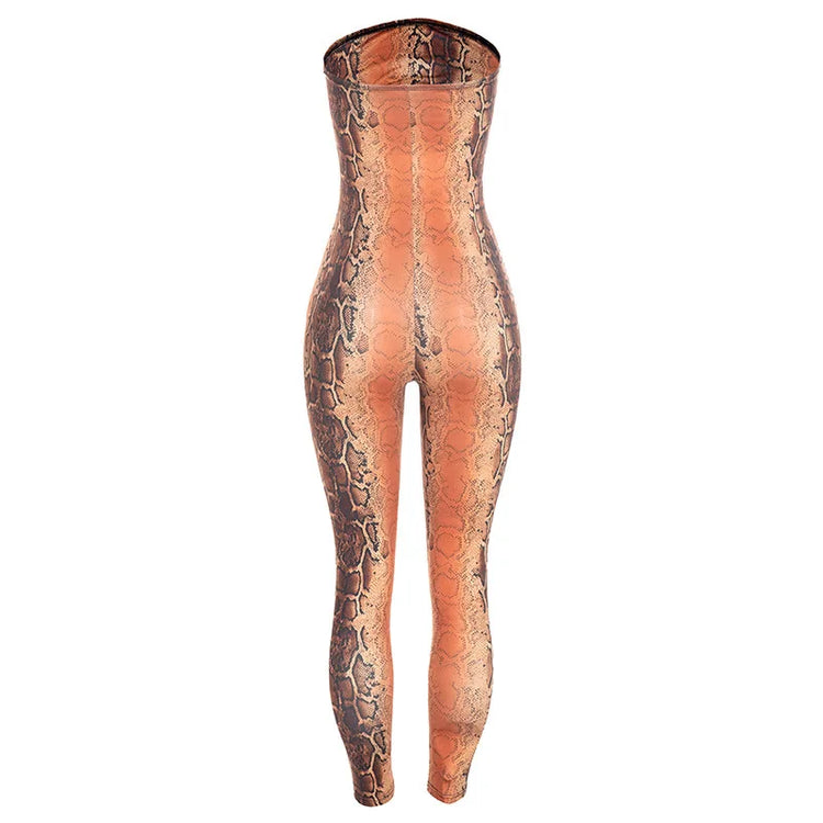 STYLISH LADY Snake Print Strapless Jumpsuits 2026 Women Hollow O Ring Sleeveless Bodycon Sexy Club Party Street Long Jumpsuit
