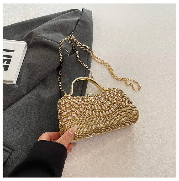 Super Exquisite Diamonds Frame Handbags Gold Silver Hasp Chains Designer New Style Shoulder Bags for Women 2025 Fashion Party
