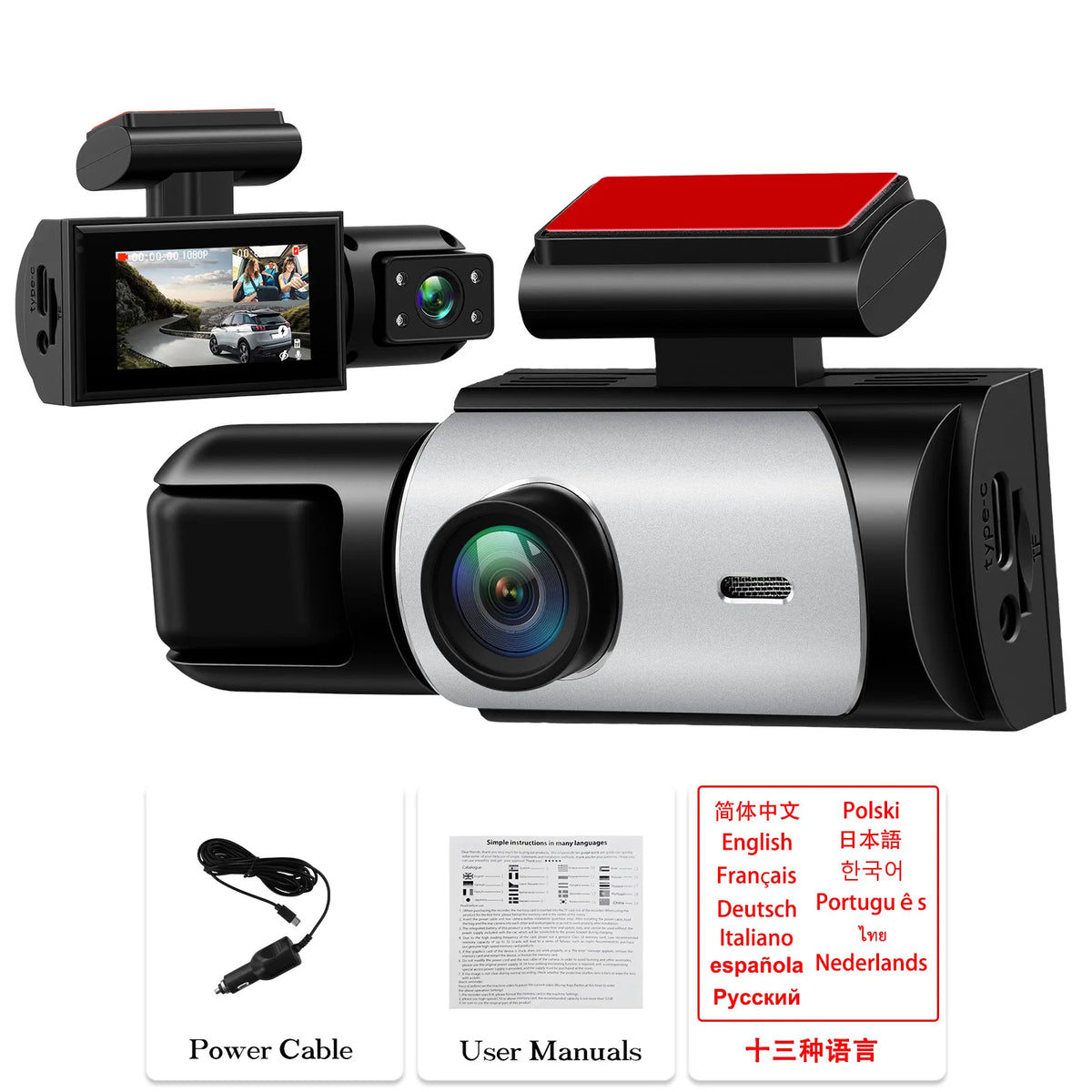 Podofo 3.16-inch 1080P Car Dash Cam With Four High-Definition Lenses, Including 480p Left Interior, Right Interior, And Rear View Cameras Loop Recording Car DVR Video Recorder