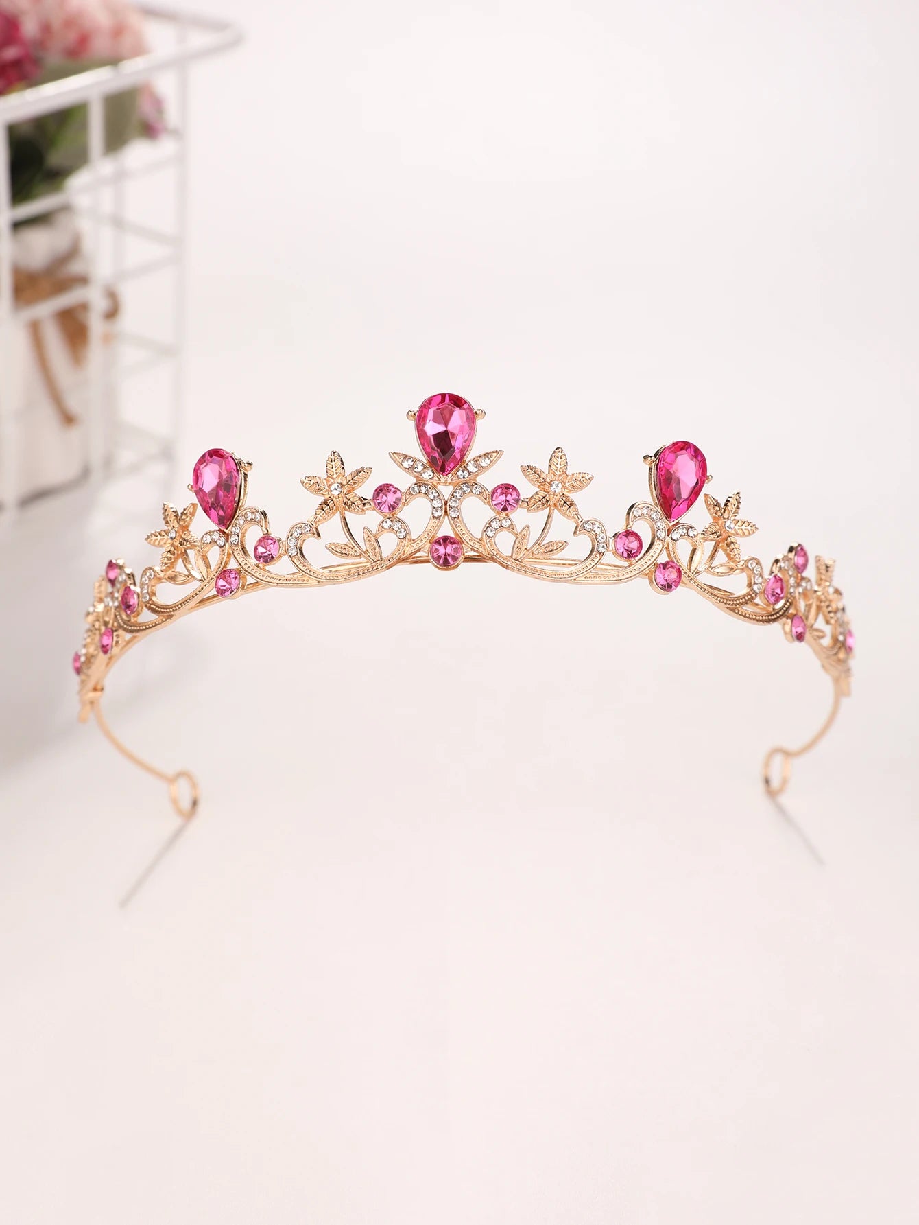 Golden Rose Gold Red Diamond Crown for Bridesmaid Headpiece Light Luxury Style Red Crystal Hairband. Wedding Dress, Formal Wear