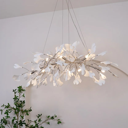 Modern Ceramics White Long Ginkgo Leaf LED Pendant Light Decoration Villa Living Room Ceiling Chandelier Indoor Hanging Lights