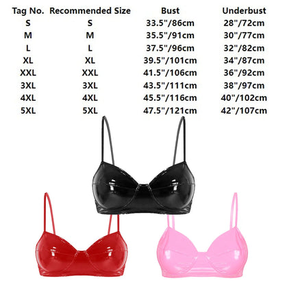 Womens Sexy Belly Dancing Clubwear Wetlook Glossy Patent Leather Bra Top Lingerie Nightclub Rave Outfit Pole Dance Bra Brassiere