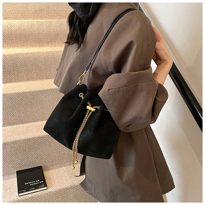 2026 Soft Commuting Crossbody Bags Faux Suede Sewing Hot Sale Bags for WomenThread Solid Color String Women's Handbags