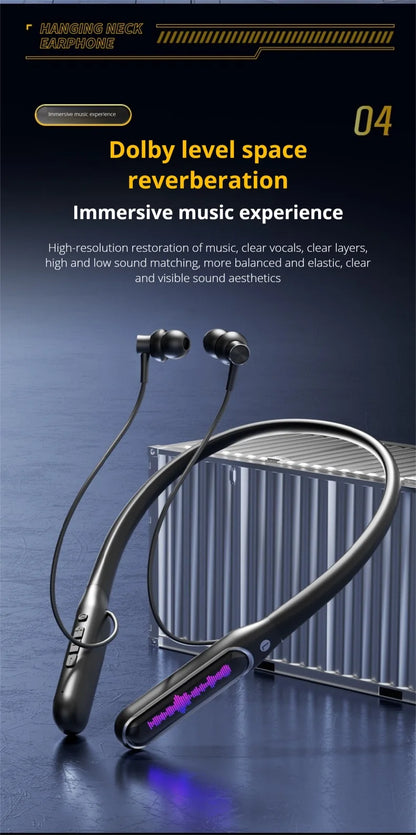 EARDECO Dual Screen Neckband Earphones Bass 5.4 Bluetooth Headphone Sport Wireless Headphones Outdoor Waterproof Dustproof