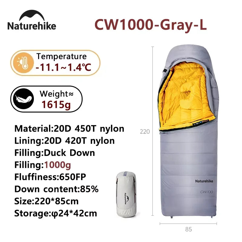 Naturehike Camping Sleeping Bag CW400 CW700 CW1000 Duck Down Sleeping Bags Ultralight Outdoor Hiking Waterproof Sleeping Bags