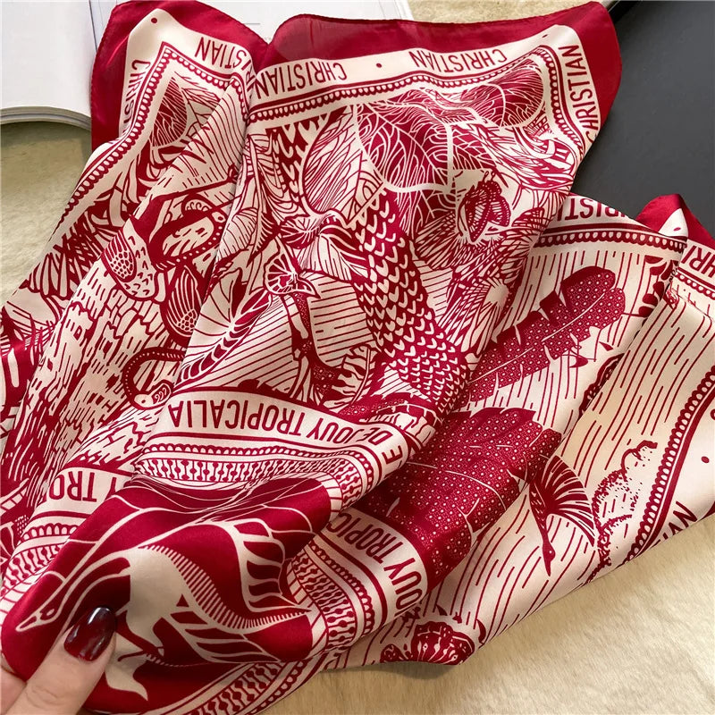 Print 70cm Silk Satin Headkerchief Women Luxury Design Neck Tie Scarf Female Hair Hand Wrist Foulard Shawl Hijab Bandana