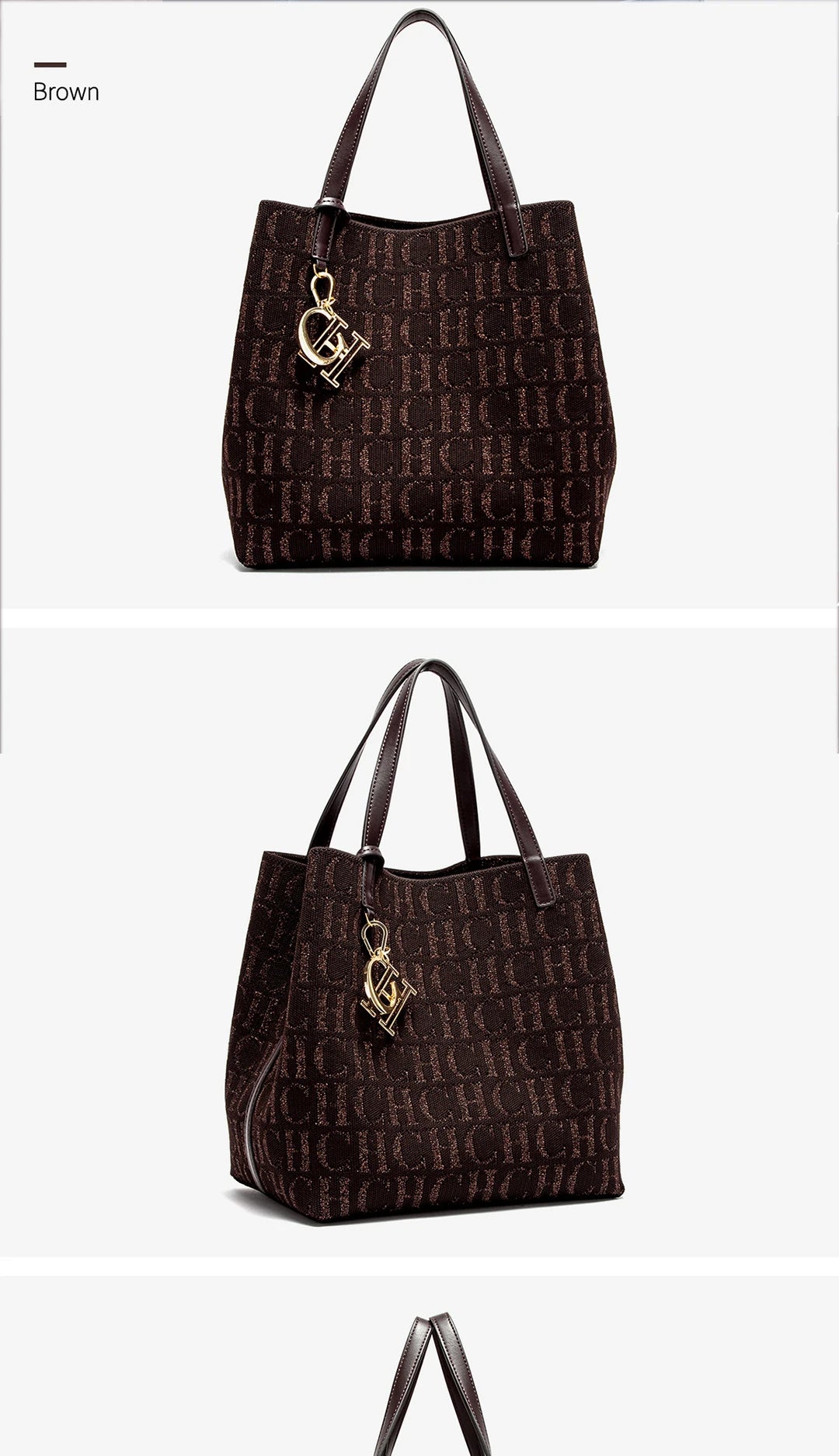 CH Women's Shoulder Bag Simple Solid Color Gold Letter Printed Design Women's Large Capacity Daily Commuter Bag Women's Handbag