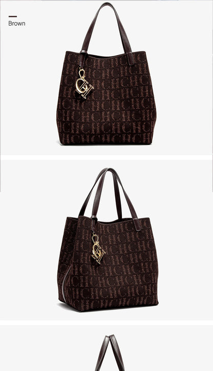 CH Women's Shoulder Bag Simple Solid Color Gold Letter Printed Design Women's Large Capacity Daily Commuter Bag Women's Handbag