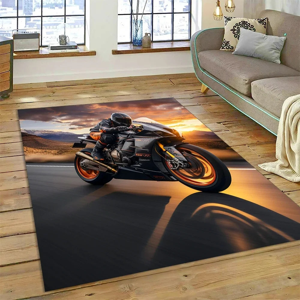 Motocross Modern retro Motorcycle Carpet Rug for Bedroom Living Room Home Sofa Decoration,Children Game Large Decor Floor Mat