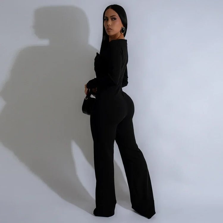 CM.YAYA Elegant Button Long Sleeve Irregular Girl Jumpsuits 2025 Spring Women's Overalls Outfits Night Club Streetwear One Piece