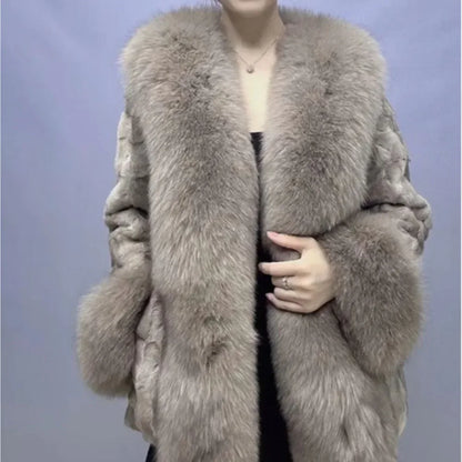 Big Collar Coat Fox Fur Jacket 2024 Autumn Winter Women Real Mink Fur Outerwear High Quality Luxury Warm Middle Length Cardigan