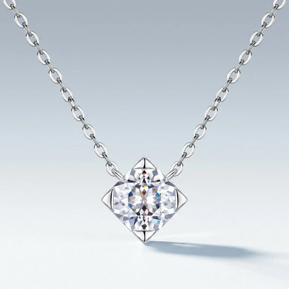 925 Sterling Silver Moissanite Pendant Necklace Spark Fine Jewelry For Women Birthday Present Daily Wear Banquet Simple Elegant Neck Ornament Luxury Cushion‑Cut Four‑Prong Setting Bright Thin Silver Chain Sparkling Gem Fe