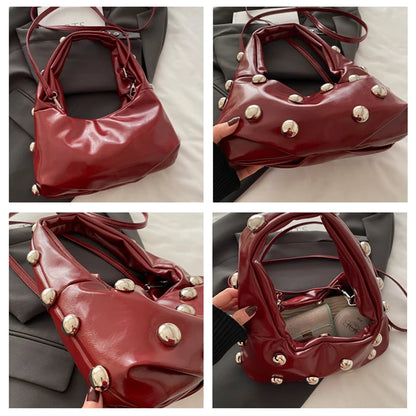 Personalized PU Rivet Fashion Shoulder Bags Solid Color Crossbody Bag High-end Women Handbag Luxury Brand Satchel Small Tote Bag