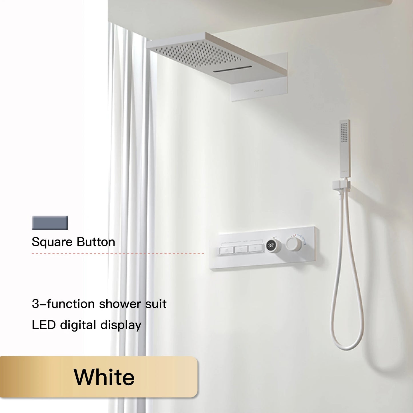 Luxury Black Brass Shower System Wall-Mounted LED Digital Display Design Cold & Hot Dual-Control 4-Function Ceiling Shower Tap
