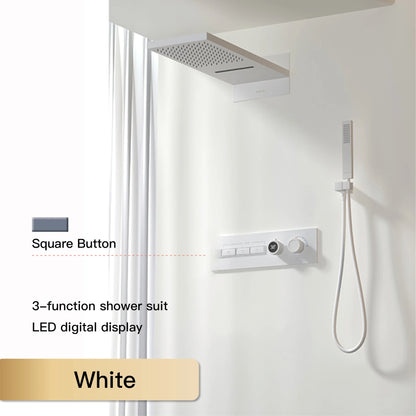 Luxury Black Brass Shower System Wall-Mounted LED Digital Display Design Cold & Hot Dual-Control 4-Function Ceiling Shower Tap
