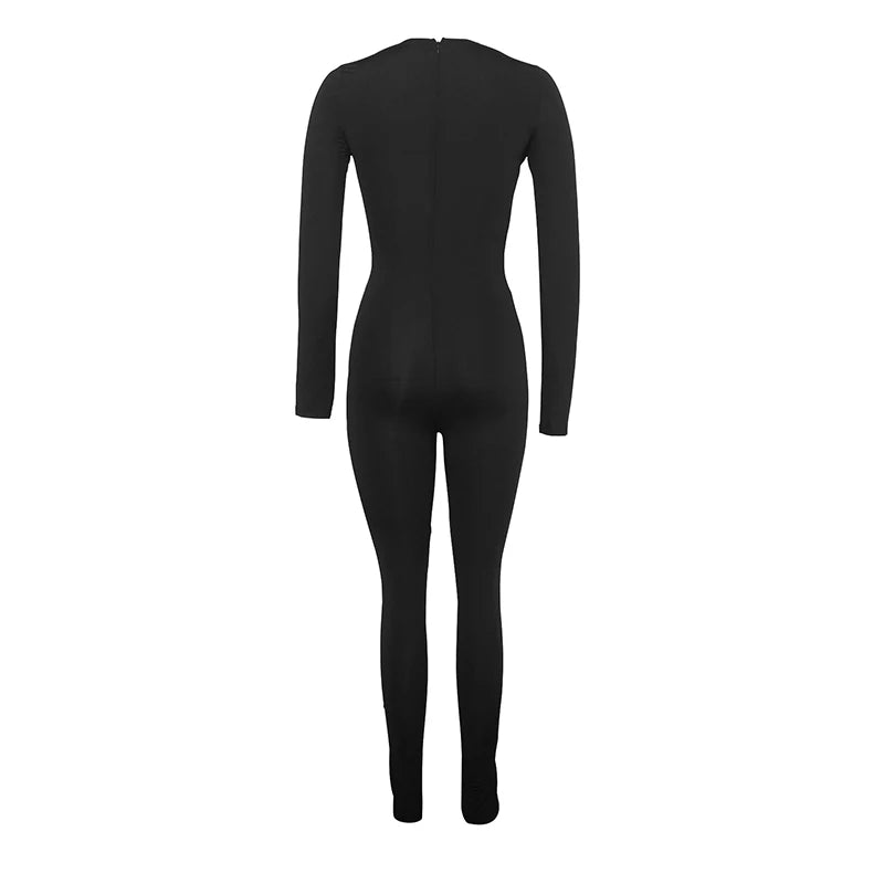 Autumn Winter Jumpsuits Sexy Women Skinny O-Neck Zippers Long Sleeves New Fashion Thermal Jumpsuits Fitness Yoga Sports Rompers