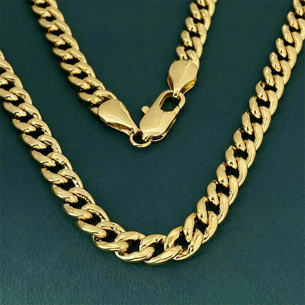 Luxury 925 Sterling Silver Gold Plated 7mm Cuban Necklace, Unisex Engagement Accessories Jewelry 50-60cm