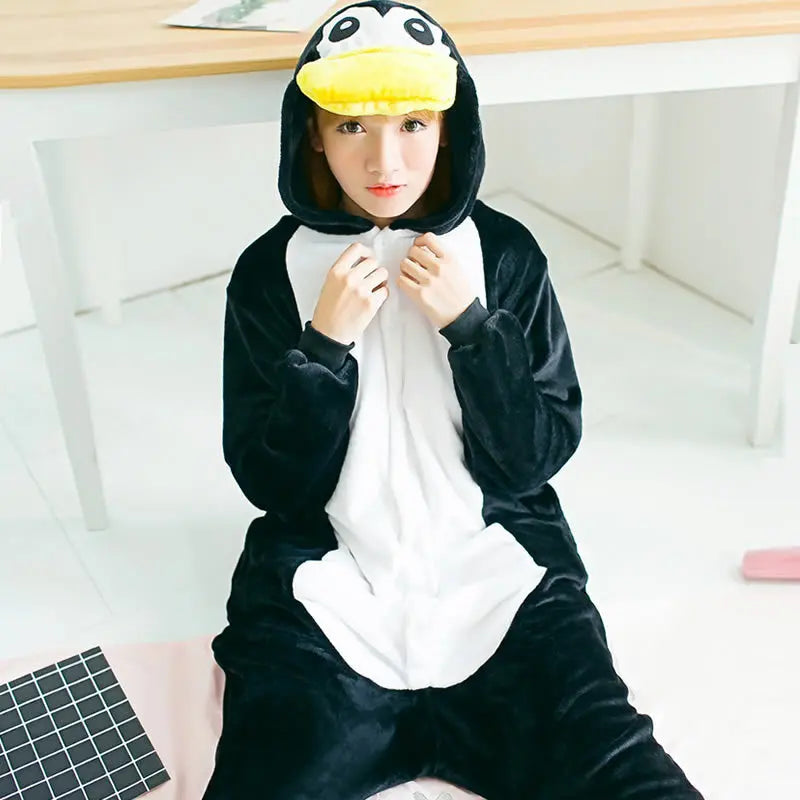 Adults Onesies Animal Pajamas Set Penguin Panda Frog Pig Cat Funny Cartoon Cosplay Costume Unisex Women Halloween Party Costume