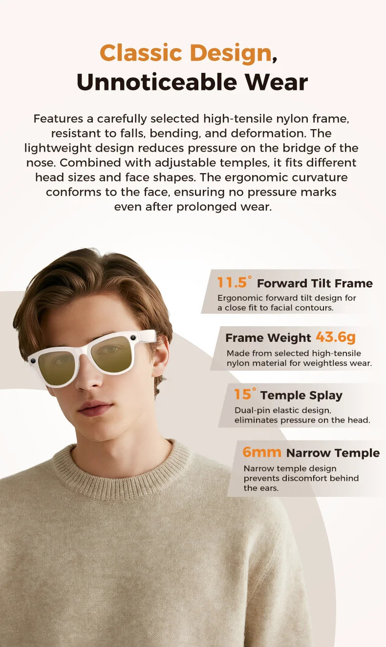 2026 New 3600mAh Large Capacity Smart Glasses 800W Pixel Anti-shake Camera 120+Language Translation Video Recording Call Glasses