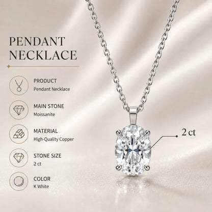 2CT Oval Moissanite Pendant Necklace GRA Certificate Plated Copper Solitaire Necklace Gift for Women