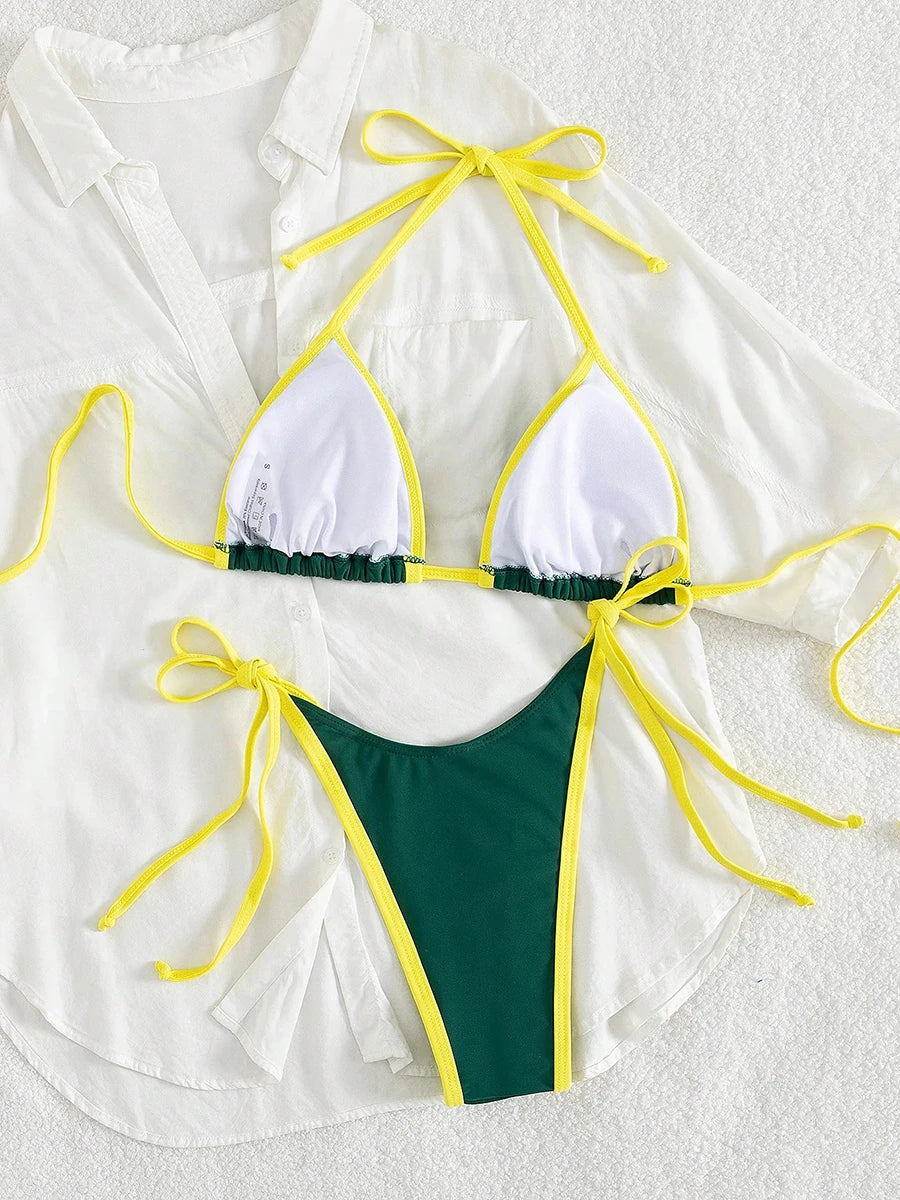 Sexy  Contrast Color Separates Micro Bikini 2026 Women's Swimsuit Female Swimwear Mini Thong Bikinis Set Two-piece Bathing Suit