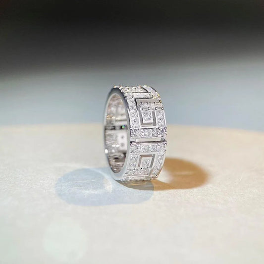Luxury Solid 18K white gold and platinum PT950 couple ring men and women insMoissanite Diamond Ring full diamond ring