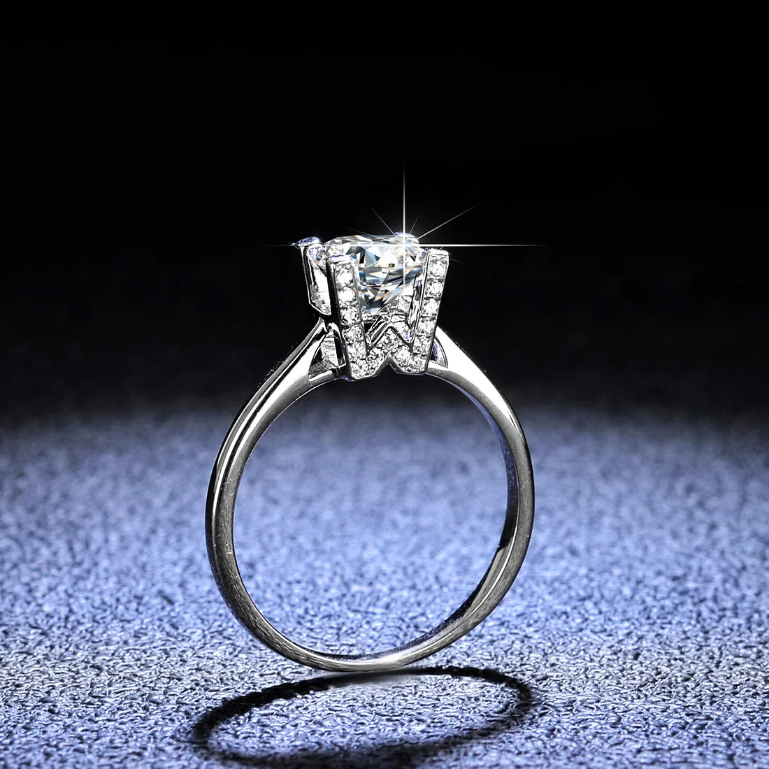 HW Letter Minimalist Ring with 1ct Moissanite PT950 Platinum - Sparkling Daily Versatile Jewelry Design