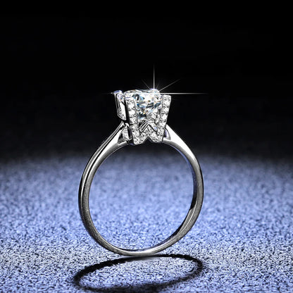 HW Letter Minimalist Ring with 1ct Moissanite PT950 Platinum - Sparkling Daily Versatile Jewelry Design