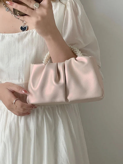 Fashion Pearl Handle for Wedding Dinner Women Clutch Purse Luxury Handbag Ladies Square Shoulder Bags Female Small Messenger Bag