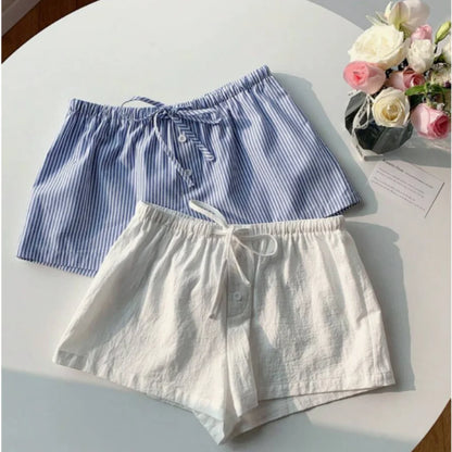 Elegant Beach Party Club Shorts Fashion Women Striped 2026 New Summer Drawstring Pocket Short Pant Casual Loose Wide Leg Pants