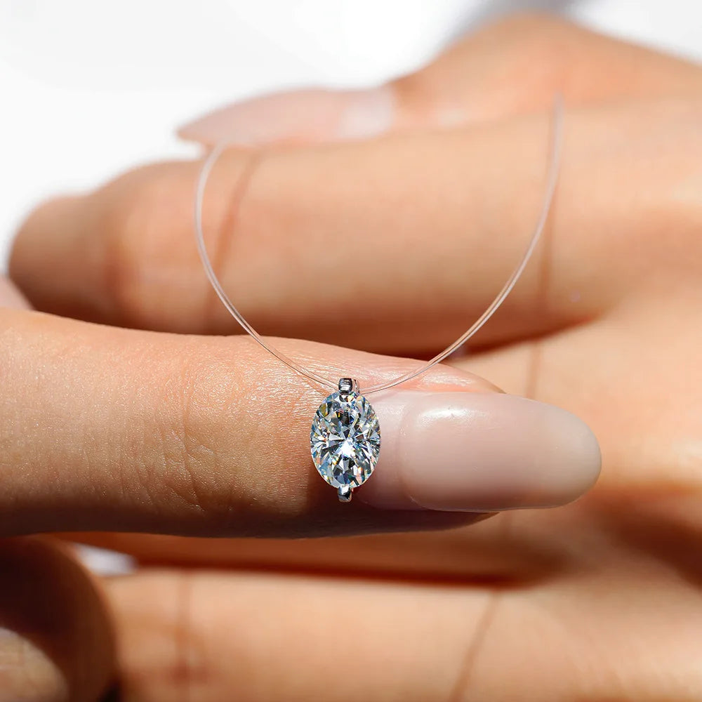 Moissanite Transparent Fishing Line for Women Mermaid Tears Necklace Creative Women's Moissanite Diamond Clavicle Chain
