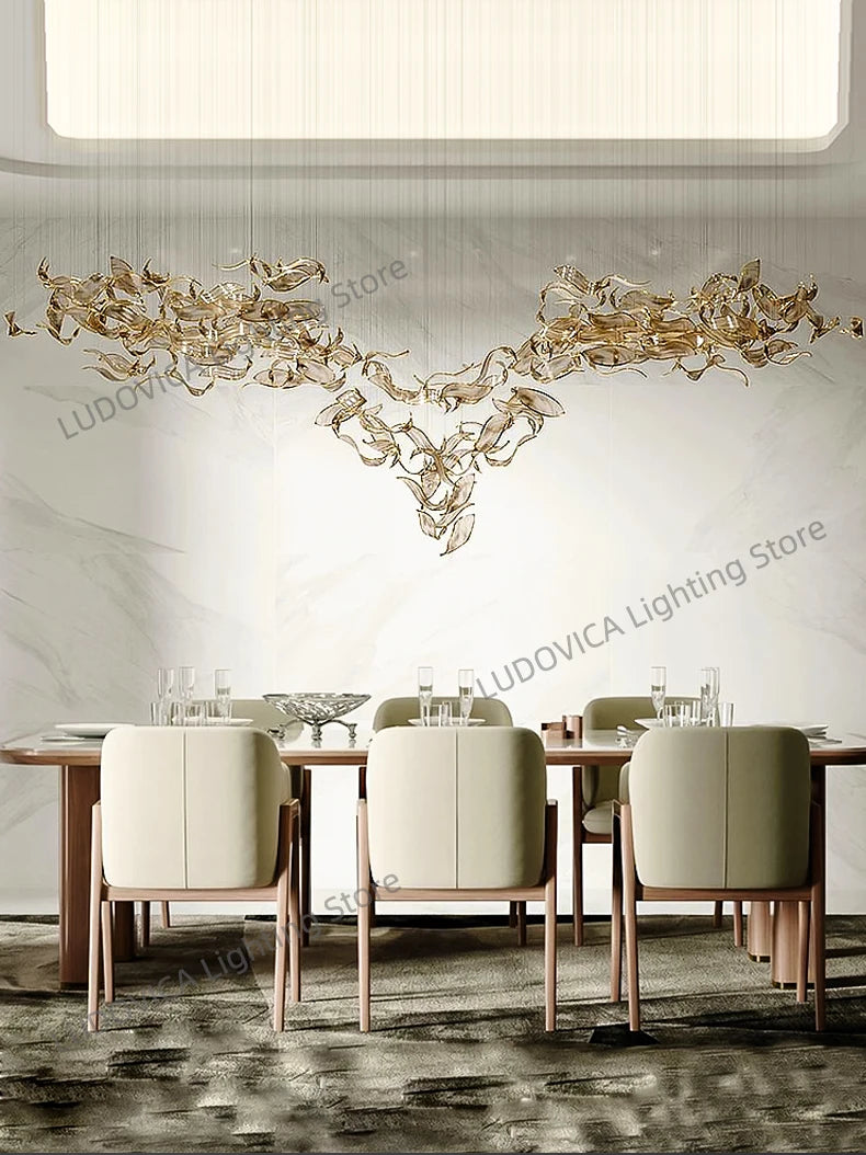 Large Customized Hotel Lobby Banquet Hall Artistic Glass Chandelier Lighting LED Fixtures Living Room Island Light Fixture