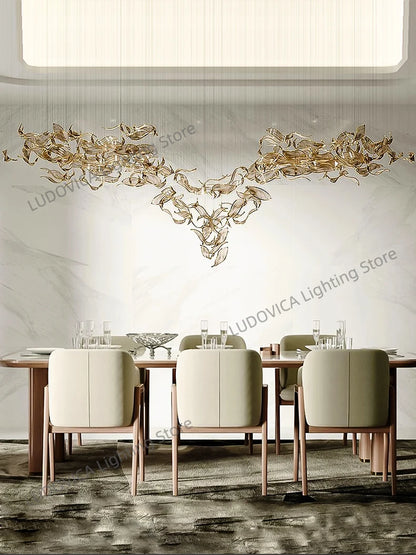 Large Customized Hotel Lobby Banquet Hall Artistic Glass Chandelier Lighting LED Fixtures Living Room Island Light Fixture