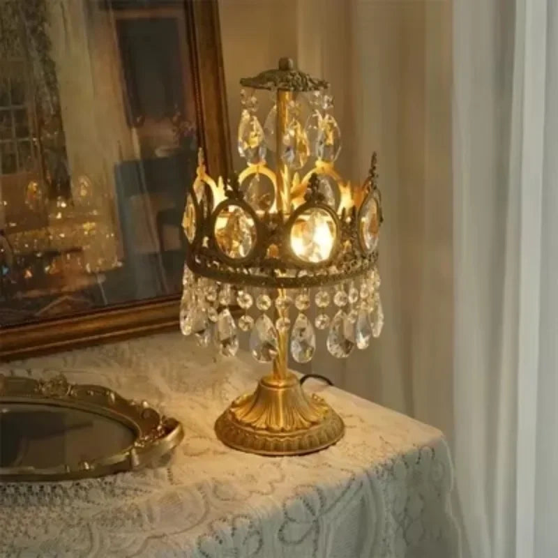 Modern Luxury Chandelier LED Crystal Vintage French Pendant Lamps for Living Dining Table Room Golden Crown Lighting Home Deocr