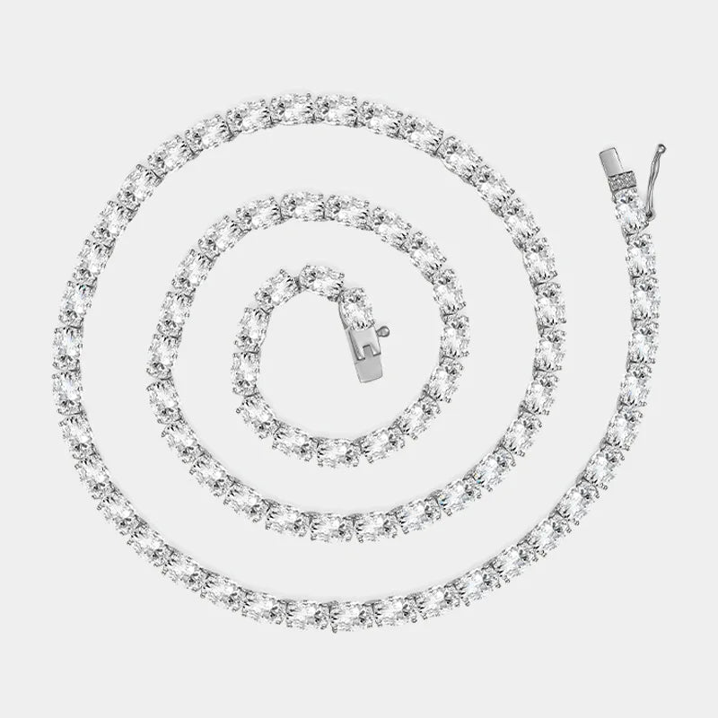 BXINY East West Oval Cut Moissanite Tennis Necklace S925 Silver 0.3-1.5CT Diamond Choker for Women Men Wedding Gift Fine Jewelry