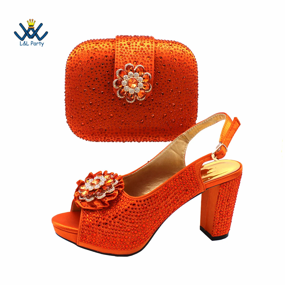 New Design Peep Toe African Spring Autumn Lady Shoes and Bag Set in Gold Color Women Sandal in Wedding