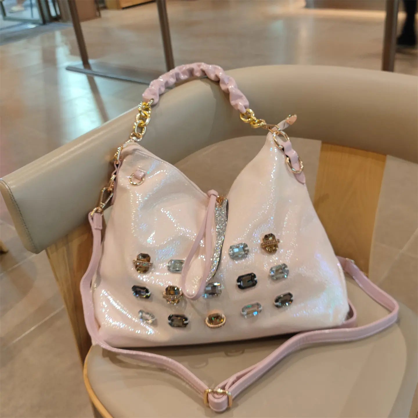 2026 New Fashion Diamonds Women Handbags Genuine Leather Tote Bag Large Capacity Work Commute Leisure Versatile Shoulder Bags
