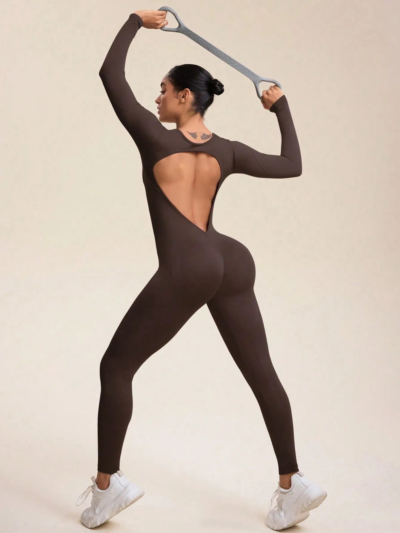 Women Jumpsuits Long Sleeve Sexy Backless Bodycon Rompers Scrunch Butt V Back Playsuit Workout Bodysuit