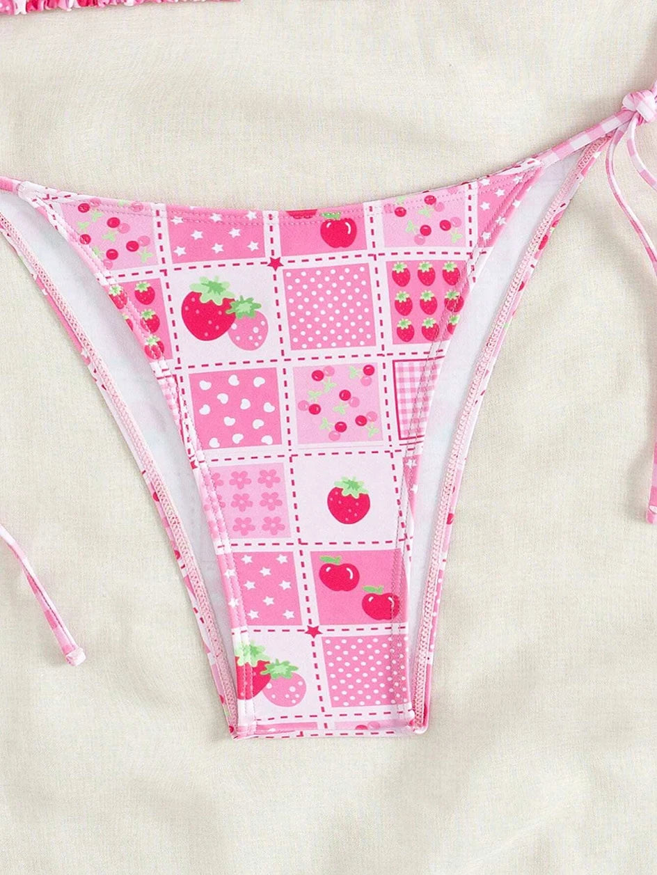 Swimsuit 2026 Female Micro Bikini Women Swimwear Summer Beachwear Women's Bathing Suit Floral Print Neck Halter Thong Bikini Set