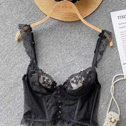French Chic Sexy Woman Sleeveless Skinny Backless Female Corset Camis Lace Sheer Spaghetti Strap Hotsweet Tank Tops Dropshipping